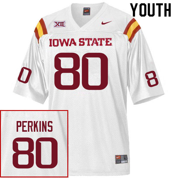 Youth #80 Tyler Perkins Iowa State Cyclones College Football Jerseys Sale-White - Click Image to Close
